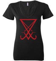 Women's Deep V-Neck Red Sigil of Lucifer - Strange and Unusual Co.