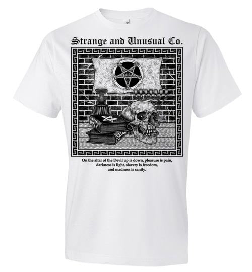 Altar of the Devil (white tee version) - Strange and Unusual Co.
